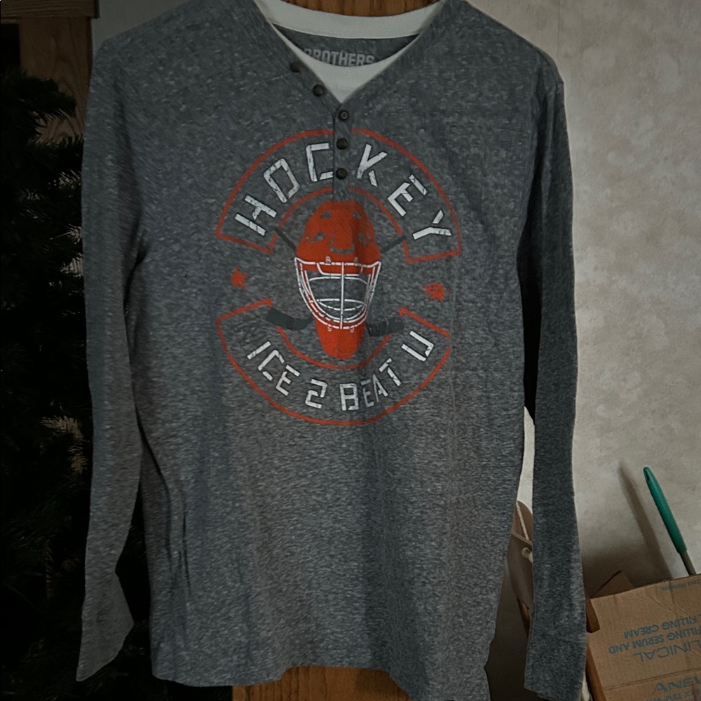 Brother Gray and Red Long Sleeve Hockey Tee